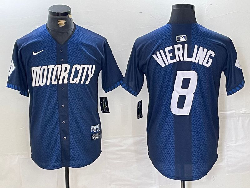 Men Detroit Tigers #8 Vierling Blue City Edition Nike 2024 MLB Jersey style 1